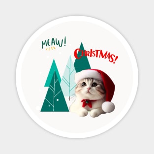 Meaw Cat in Santa hat with christmas tree Magnet